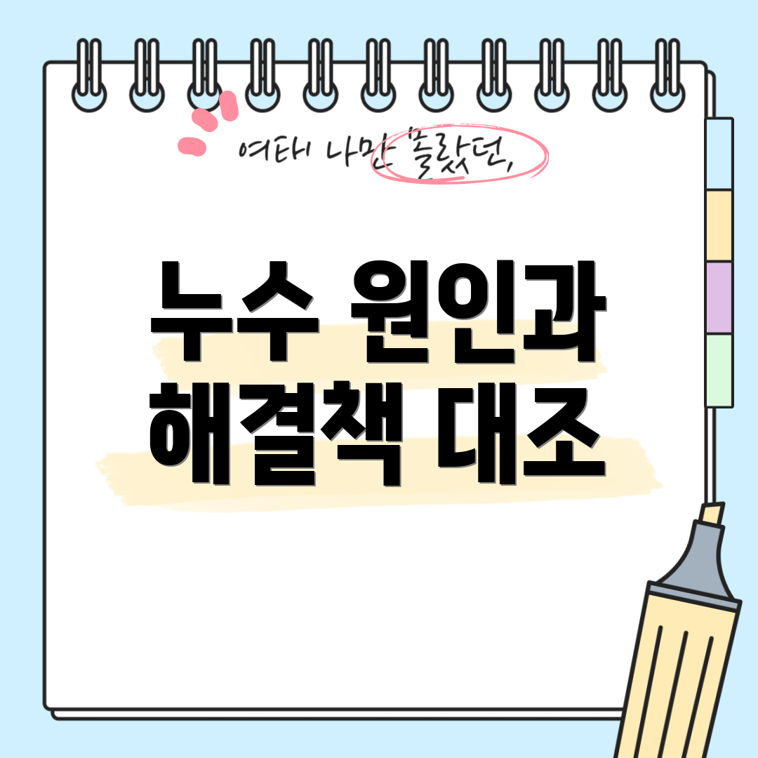 누수 원인과 해결책 대조