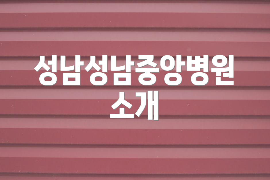 성남성남중앙병원 소개